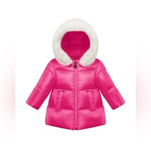 Moncler toddler Caen Puffer Coat w/ Contrast Faux-Fur Hood, Size 18-24 months